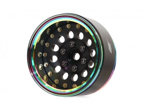 BoomRacing ProBuild 1.9" R12 Adjustable Offset Aluminum Beadlock Wheels (2) Neo Chrome/Matte Black BRPB017NEOMBK