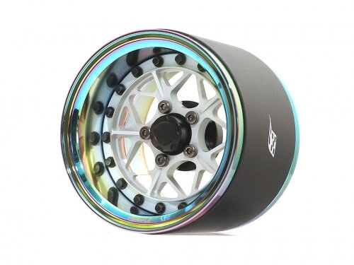 BoomRacing ProBuild 1.9" Extra Wide LGB Adjustable Offset Aluminum Beadlock Wheels (2) Neo Chrome/Flat Silver BRPB024NEORS-EW