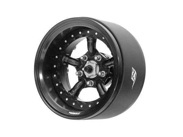 BoomRacing ProBuild 1.9" Spectre Adjustable Offset Aluminum Beadlock Wheels (2) Black/Black BRPB050BKBK