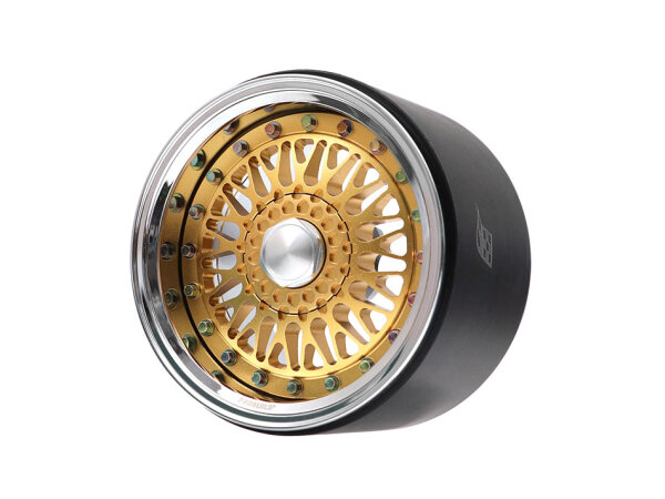 BoomRacing ProBuild 2.2" Extra Wide R01 Mesh Adjustable Offset Aluminum Beadlock Wheels (2) Chrome/Gold BRPB2209CRGD-EW