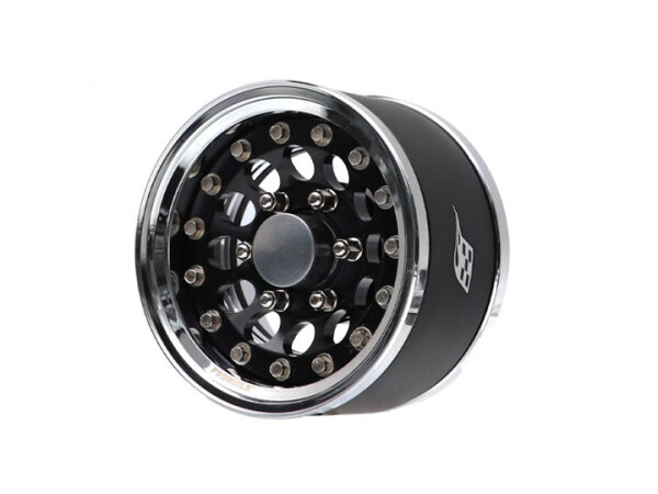 BoomRacing ProBuild 1.55" R12 6-Lug Adjustable Offset Aluminum Beadlock Wheels w/ Dome Center Cap (2) Chrome/Black BRPB15510CRBK