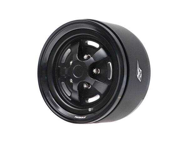 BoomRacing ProBuild 1.9"  Rostyle Classic Adjustable Offset Aluminum Beadlock Wheels (2) Black/Black BRPB058BKBK