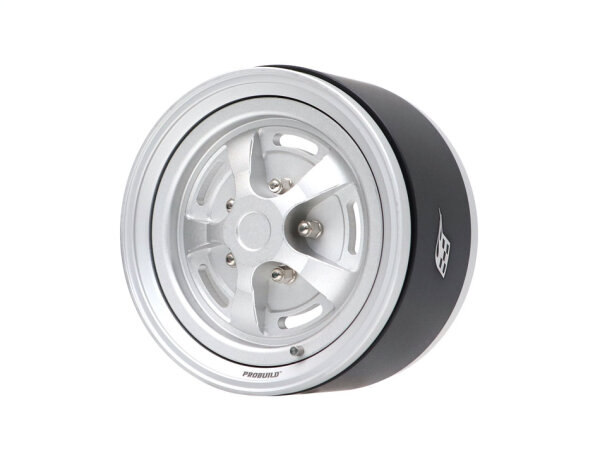 BoomRacing ProBuild 1.9"  Rostyle Classic Adjustable Offset Aluminum Beadlock Wheels (2) Flat Silver/Flat Silver BRPB060FSFS