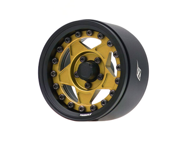 BoomRacing ProBuild 1.9" RTS Adjustable Offset Aluminum Beadlock Wheels (2) Matte Black/Matte Gold BRPB072MBKGD