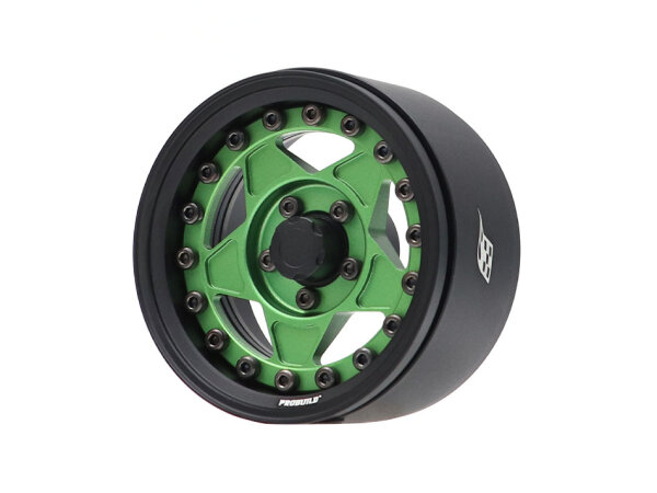BoomRacing ProBuild 1.9" RTS Adjustable Offset Aluminum Beadlock Wheels (2) Matte Black/Matte Green BRPB073MBKG