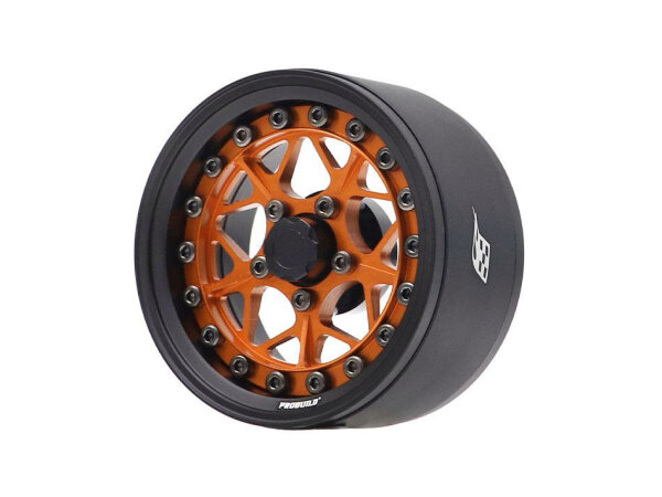 BoomRacing ProBuild 1.9" LGB Adjustable Offset Aluminum Beadlock Wheels (2) Matte Black/Orange BRPB075MBKOR