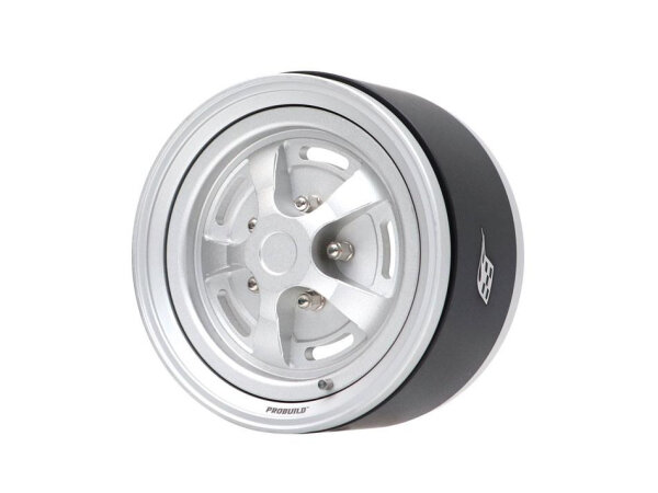 BoomRacing ProBuild 1.9" Narrow Rostyle Classic Adjustable Offset Aluminum Beadlock Wheels (2) Flat Silver/Flat Silver BRPB060FS