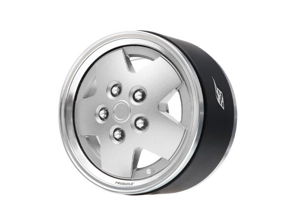 BoomRacing ProBuild 1.9" Narrow CSK LSE 5-Spoke Classic Adjustable Offset Aluminum Beadlock Wheels (2) Platinum/Platinum BRPB064