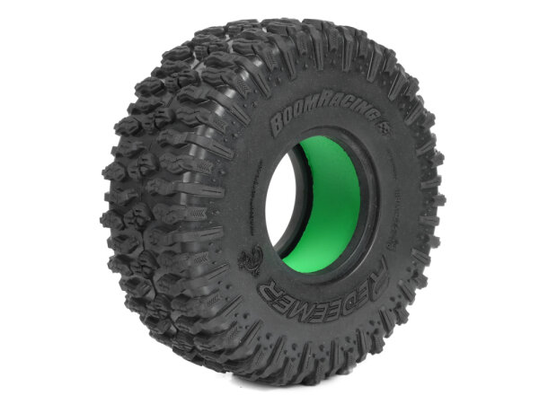 BoomRacing REDEEMER 1.9" GEKKO RED 4.75"x1.8" / 120x46mm RC Crawler Tire + Rock Monster Green Foam Insert (2) BRTR19011-S-RM