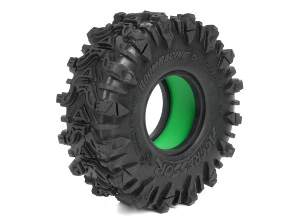 BoomRacing AGGRESSOR 1.9" GEKKO BLACK 4.75 x 1.75 / 120x44.5mm RC Crawler Tire + Rock Monster Green Foam Insert (2) BRTR19009-SS