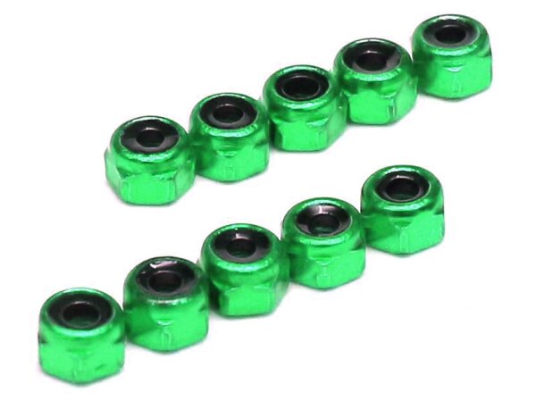 Team Raffee & Co 3MM Aluminum Lock Nuts - 10 pcs Green TRC/HY00003G