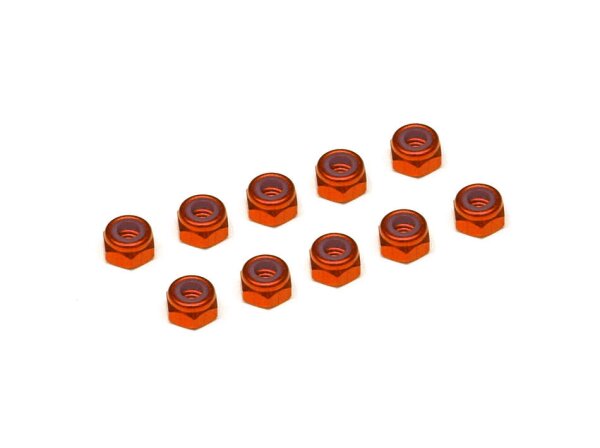 Team Raffee & Co 3MM Aluminum Lock Nuts - 10 pcs Orange TRC/HY00003OR