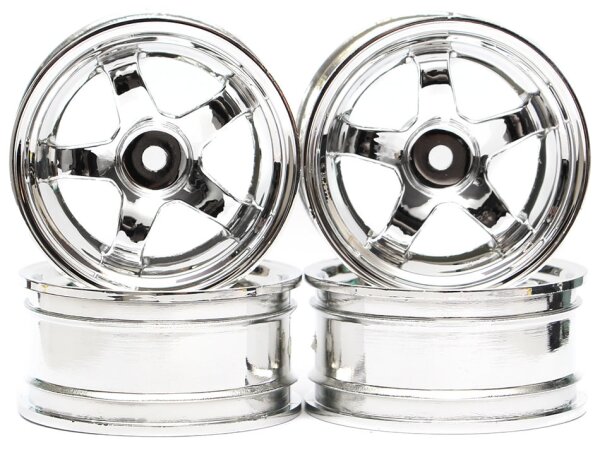 Team Raffee & Co 5-Spoke Wheel Set (4Pcs) Chrome For 1/10 RC Car (3mm Offset) BRTR-2001.3