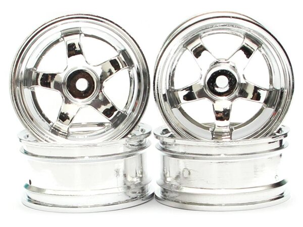 Team Raffee & Co 5-Spoke Wheel Set (4Pcs) Chrome For 1/10 RC Car (6mm Offset) BRTR-2001.6