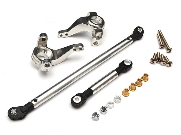 Team Raffee & Co Aluminum Steering Block & Linkage (1 Pair) Silver for Axial SCX10 TRC/32110S