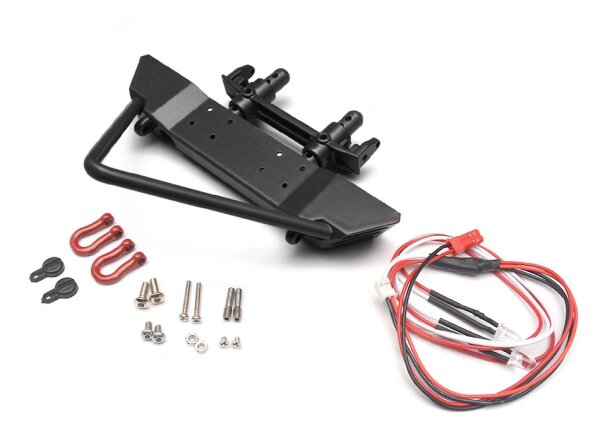 Team Raffee & Co Realistic Metal Front Bumper with Towing Hooks  - 1 Set Black for Axial SCX10 BRQ90275BBK