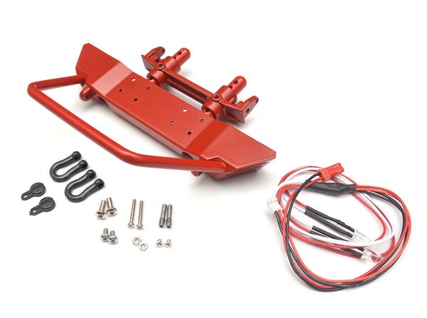 Team Raffee & Co Realistic Steel Front Bumper w/ LED & Towing Hooks 1 Set Red for Axial SCX10 BRQ90275CR