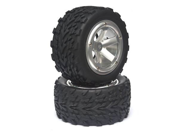 Team Raffee & Co Dual-5 Spoke Aluminum Wheel & Tire set (2) for Traxxas Revo BRQ90274