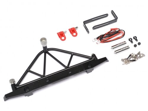 Team Raffee & Co Steel Rear Bumper W/ Shackles Led Light & Spare Tire Mount Black for Axial SCX10 TRC/302247BK