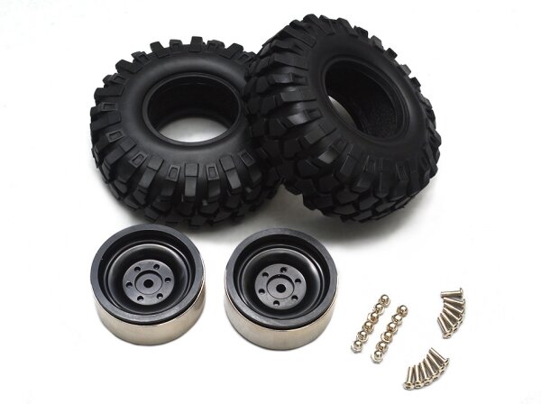 Team Raffee & Co 1.9 High Mass Wheel & Tire set for Crawler Black for Axial SCX10 TRC/32304BK