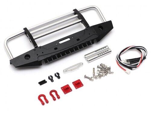 Team Raffee & Co Front Steel Bull Bar Bumper w/ LED & Towing Hooks for SCX10 Black for Axial SCX10 TRC/302416BK
